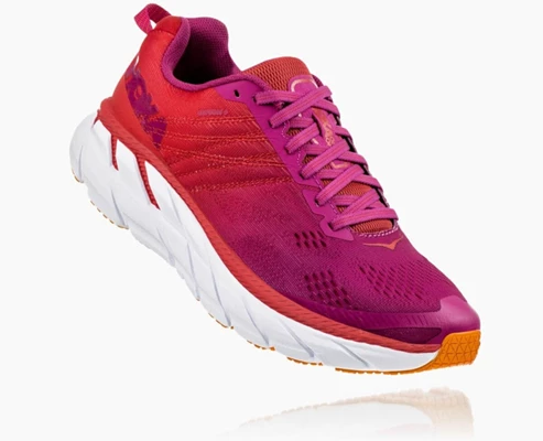 Red Women's HOKA Clifton 6 Wide Road Running Shoes | US-5384HRF